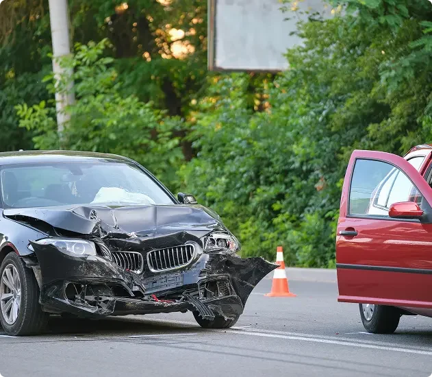 Two cars damaged in a collision